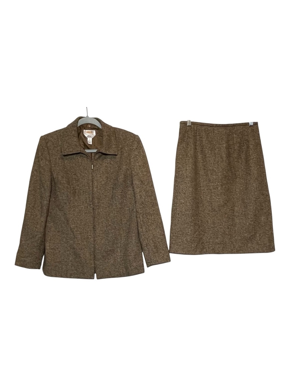 VTG Talbots Brown Tweed Wool Skirt Suit Set 2P Jacket 4 Skirt Italian Fabric